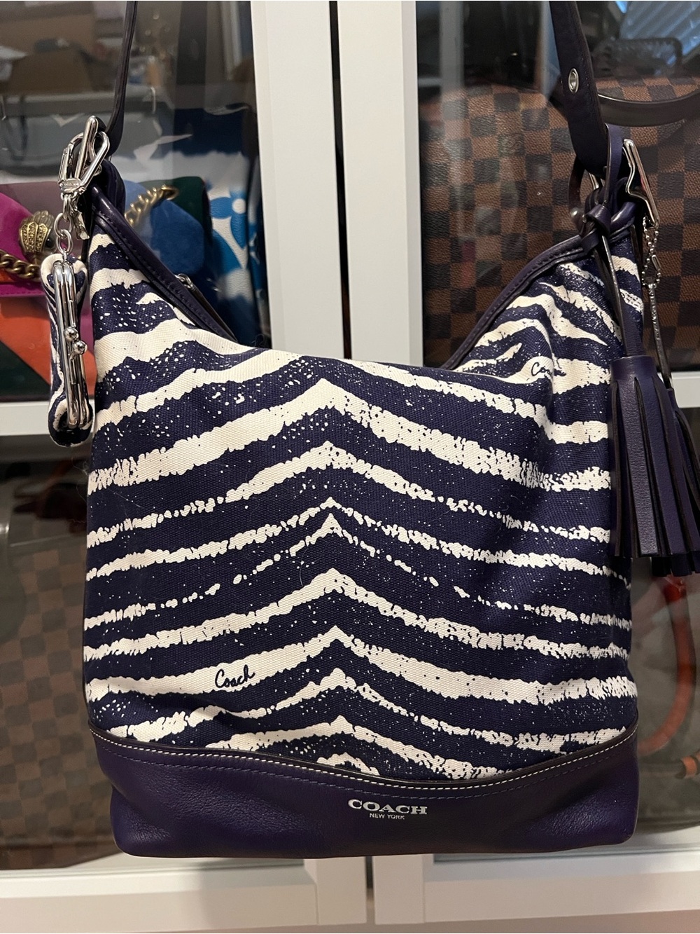 Coach Legacy Purple and Cream Zebra-Print Shoulder Bag